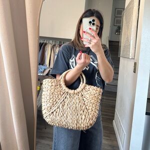 Amazon Natural Straw Woven Circle-Handle Tote Bag